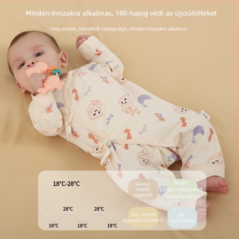 Újszülött 100% pamut overál, 0–6 hónap, hosszú ujjú, tavasz–ősz, uniszex