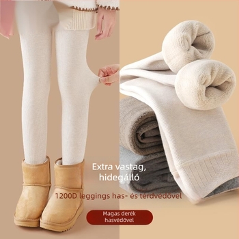 Lányoknak készült fleece-sel bélelt vastag leggings ősz-télre, fehér, függőleges csíkokkal, meleg