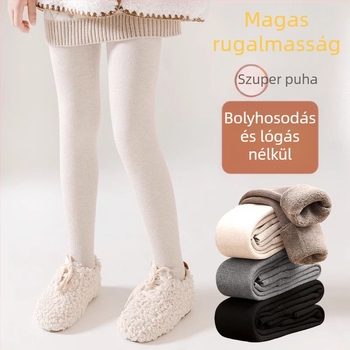 Lányoknak készült fleece-sel bélelt vastag leggings ősz-télre, fehér, függőleges csíkokkal, meleg