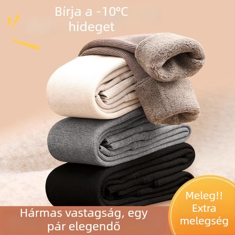 Lányoknak készült fleece-sel bélelt vastag leggings ősz-télre, fehér, függőleges csíkokkal, meleg