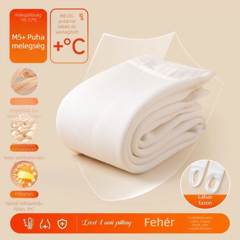 Lányoknak készült fleece-sel bélelt vastag leggings ősz-télre, fehér, függőleges csíkokkal, meleg