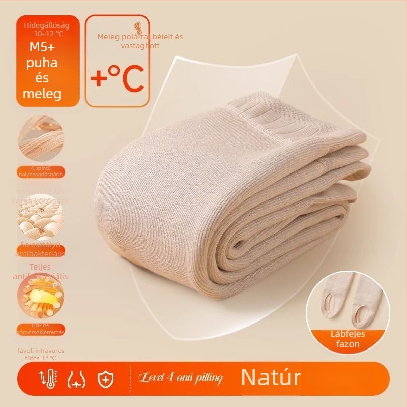 Lányoknak készült fleece-sel bélelt vastag leggings ősz-télre, fehér, függőleges csíkokkal, meleg