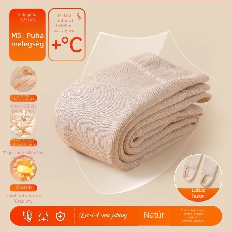 Lányoknak készült fleece-sel bélelt vastag leggings ősz-télre, fehér, függőleges csíkokkal, meleg