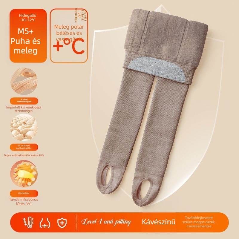 Lányoknak készült fleece-sel bélelt vastag leggings ősz-télre, fehér, függőleges csíkokkal, meleg