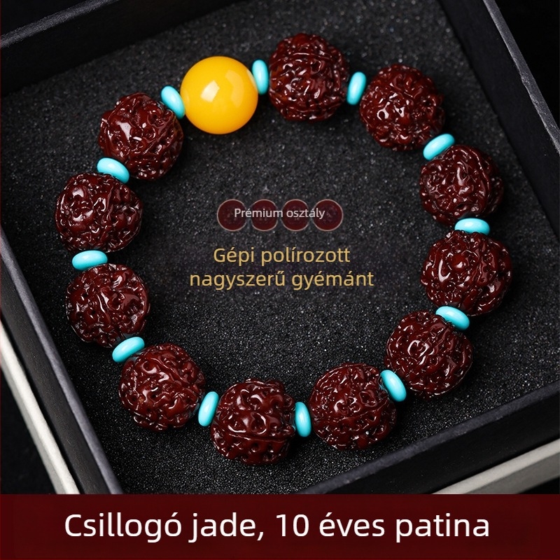 Rudraksha Bodhi karkötő, kínai stílusú, polírozott kivitel, téli 2024 megjelenés, ideális ajándék