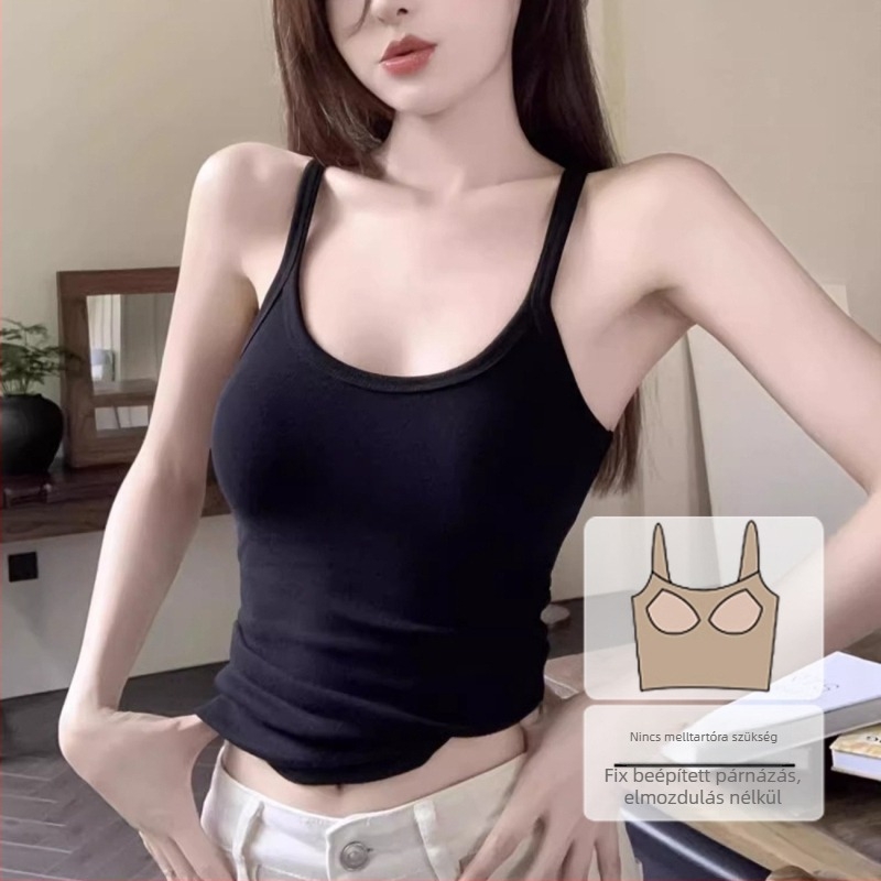 Vállpántos camisole felső, Sling stílus, Szoros szabás, Viszkóz 95% + Spandex 5%, Egyszínű modell, Beépített melltámasz, Nyár 2025