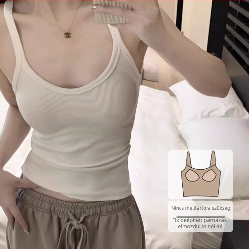 Vállpántos camisole felső, Sling stílus, Szoros szabás, Viszkóz 95% + Spandex 5%, Egyszínű modell, Beépített melltámasz, Nyár 2025