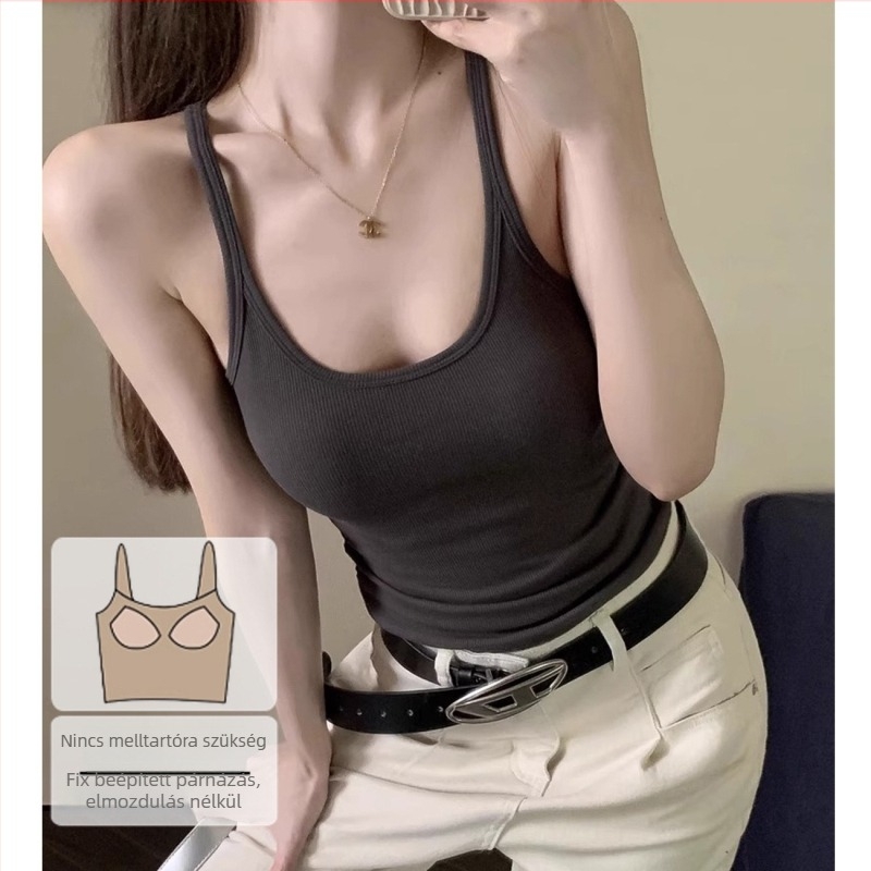 Vállpántos camisole felső, Sling stílus, Szoros szabás, Viszkóz 95% + Spandex 5%, Egyszínű modell, Beépített melltámasz, Nyár 2025