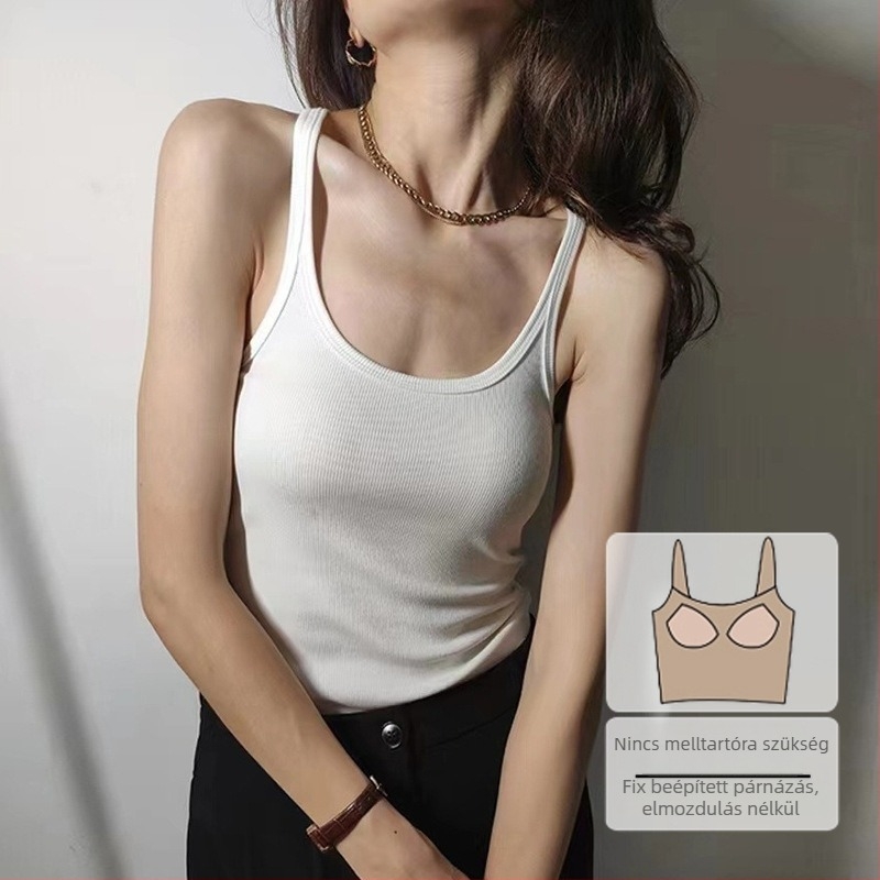 Vállpántos camisole felső, Sling stílus, Szoros szabás, Viszkóz 95% + Spandex 5%, Egyszínű modell, Beépített melltámasz, Nyár 2025