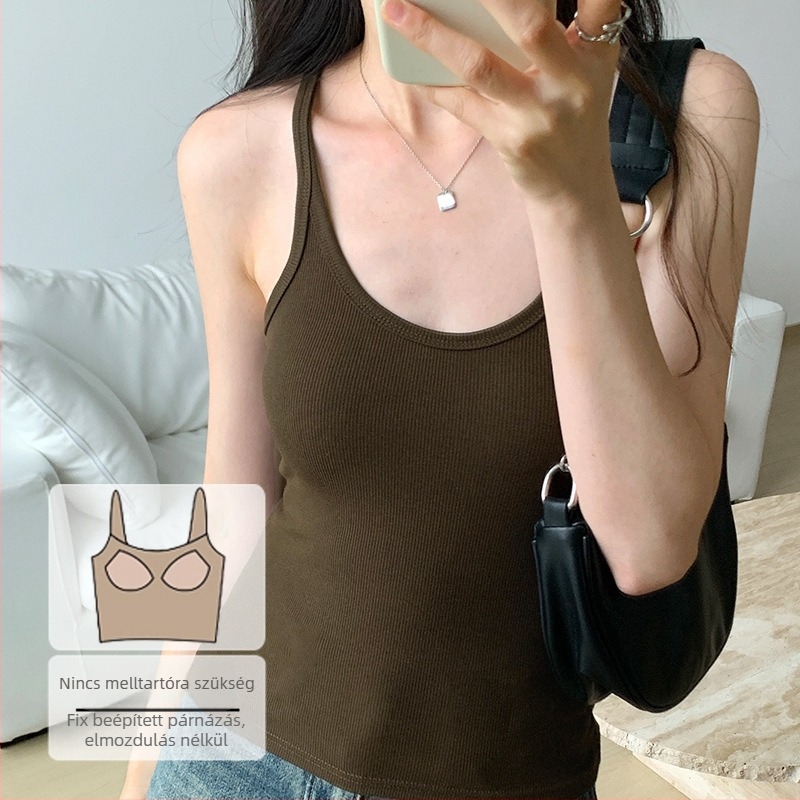 Vállpántos camisole felső, Sling stílus, Szoros szabás, Viszkóz 95% + Spandex 5%, Egyszínű modell, Beépített melltámasz, Nyár 2025