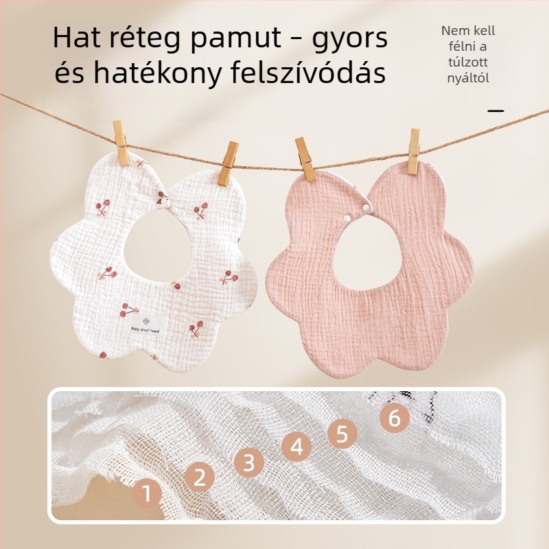 6 rétegű 100% pamut géz baba nyálkendő, kétoldalas virágos minta, újszülött méret