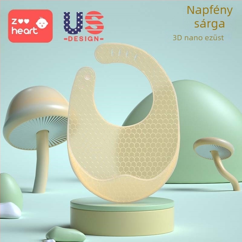 Szilikonból készült baba etető kötény – vízálló, ultra puha, rajzfilmszimbával, 1–3 éveseknek