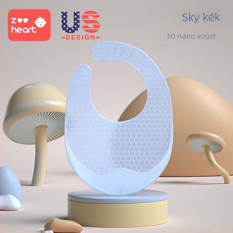 Szilikonból készült baba etető kötény – vízálló, ultra puha, rajzfilmszimbával, 1–3 éveseknek