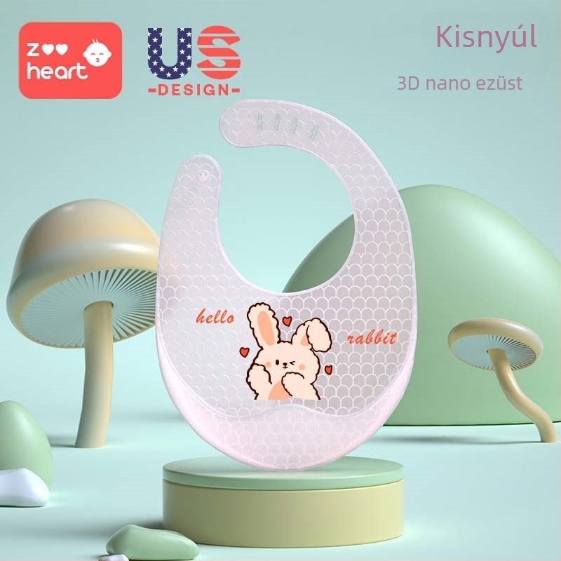 Szilikonból készült baba etető kötény – vízálló, ultra puha, rajzfilmszimbával, 1–3 éveseknek