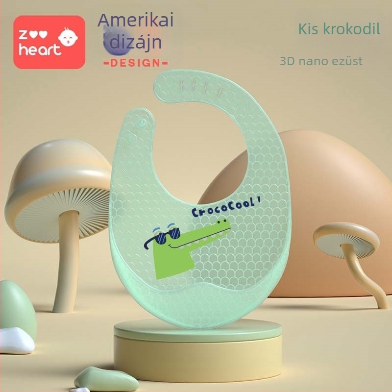 Szilikonból készült baba etető kötény – vízálló, ultra puha, rajzfilmszimbával, 1–3 éveseknek