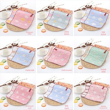 Baba pamut hatszlayer géz kendő, négyzet alakú, cartoon mintával, 22 g, 95% pamut