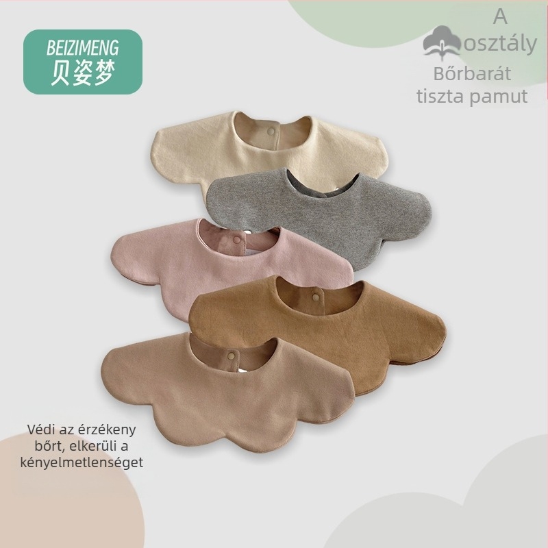 Baba bib, kétoldalas, pamutból készült, nedvszívó, újszülötteknek 0–12 hónapig, koreai stílus