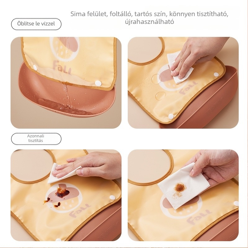 Etetőkötény EVA anyagból, vízálló, babák és gyermekek számára, 0–6 éves korosztálynak; mintázat: mintás, egyszínű, nyomtatott, figurák