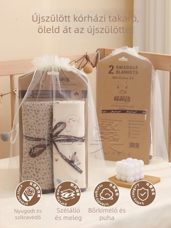 Újszülött wrap — 100% pamut, csíkos minta, egész éves használat, Class A biztonság, 2025 tavasz megjelenés