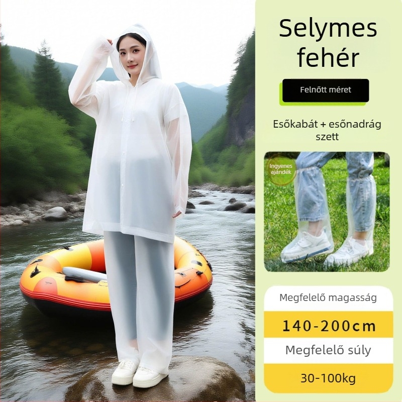 Rafting esőponcsó felnőtteknek, teljes testet fedő, lábvédő kialakítás, EVA anyag, újrahasználható, PVC vízálló réteg