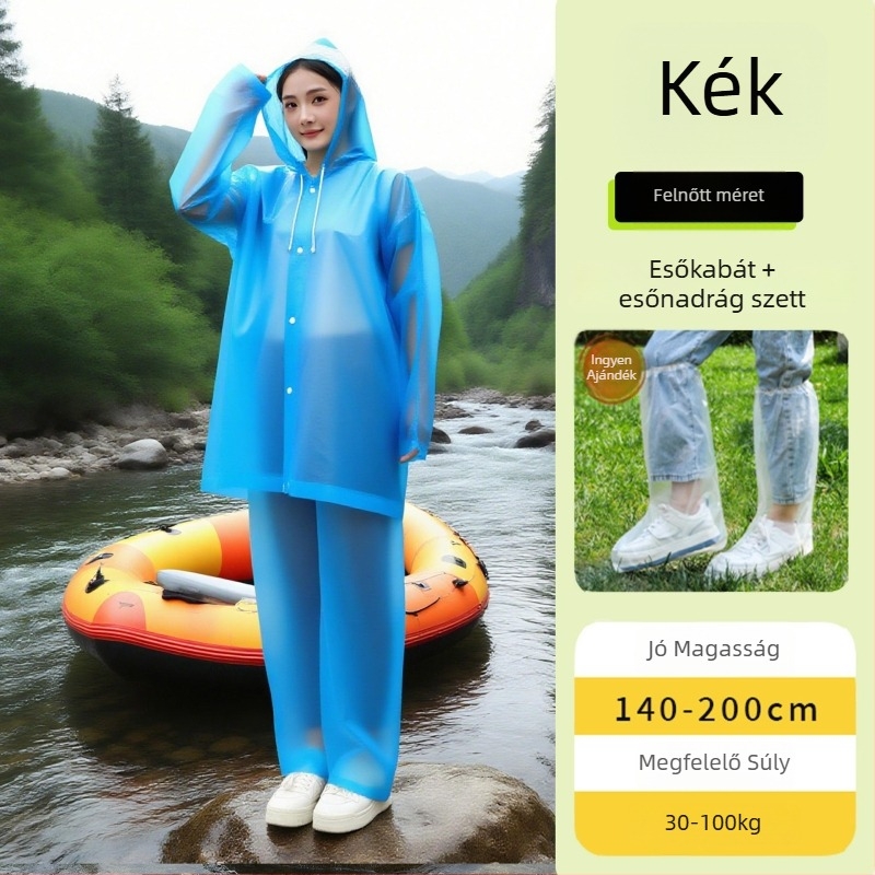 Rafting esőponcsó felnőtteknek, teljes testet fedő, lábvédő kialakítás, EVA anyag, újrahasználható, PVC vízálló réteg