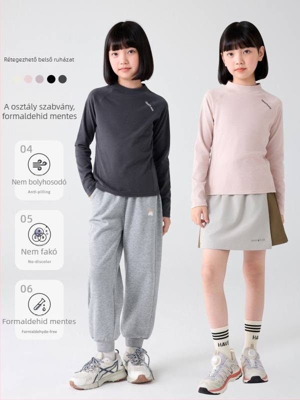 Lányoknak szánt alapelem felső félmagas gallérral, raglán ujjú, csíkos mintázat, 92% poliészter, bolyhosított, puha tapintás