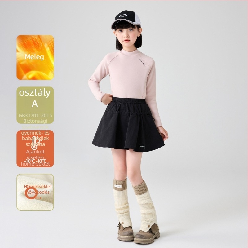 Lányoknak szánt alapelem felső félmagas gallérral, raglán ujjú, csíkos mintázat, 92% poliészter, bolyhosított, puha tapintás