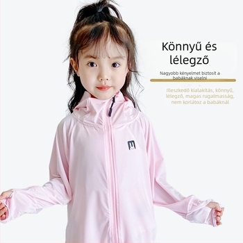 Lányoknak szóló UV-védelmet nyújtó Ice Silk kapucnis felső Spandex béléssel, 4–6 éveseknek