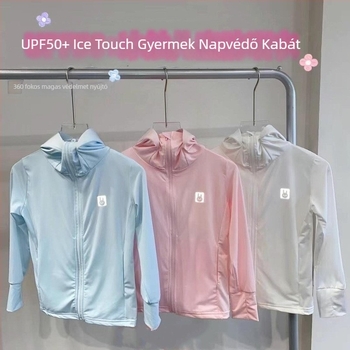 Lányoknak szóló UV-védelmet nyújtó Ice Silk kapucnis felső Spandex béléssel, 4–6 éveseknek