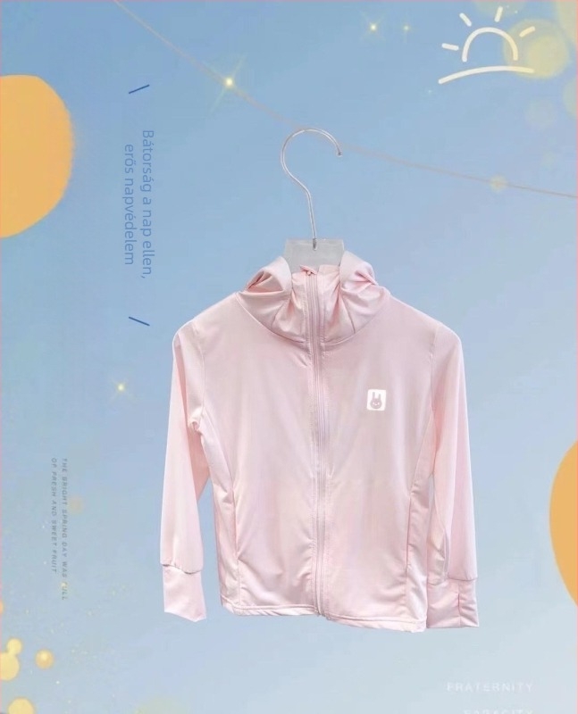 Lányoknak szóló UV-védelmet nyújtó Ice Silk kapucnis felső Spandex béléssel, 4–6 éveseknek