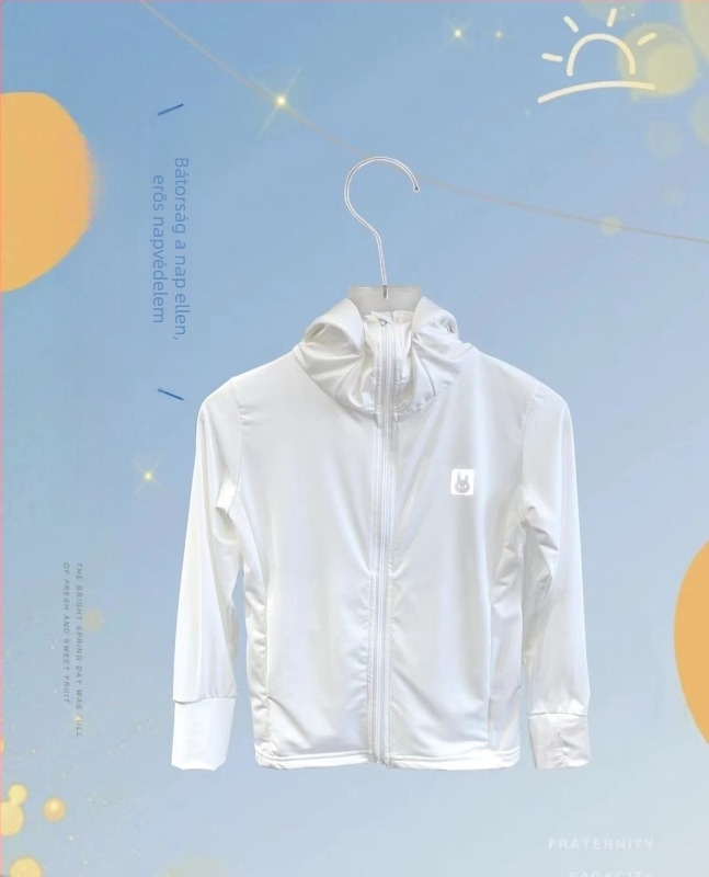 Lányoknak szóló UV-védelmet nyújtó Ice Silk kapucnis felső Spandex béléssel, 4–6 éveseknek