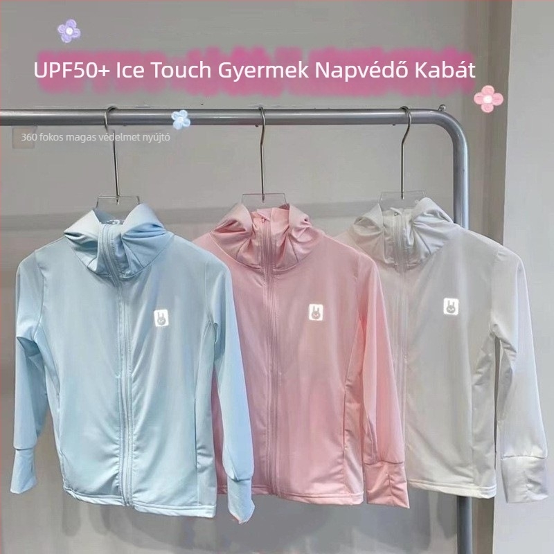 Lányoknak szóló UV-védelmet nyújtó Ice Silk kapucnis felső Spandex béléssel, 4–6 éveseknek