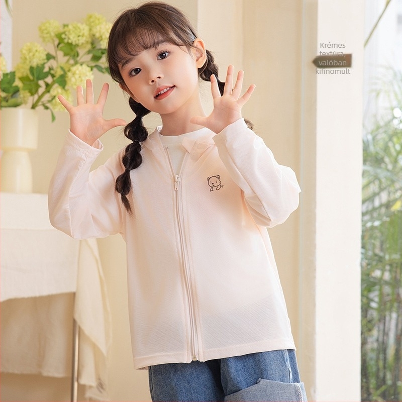 Lányoknak szóló UV-védelmet nyújtó Ice Silk kapucnis felső Spandex béléssel, 4–6 éveseknek