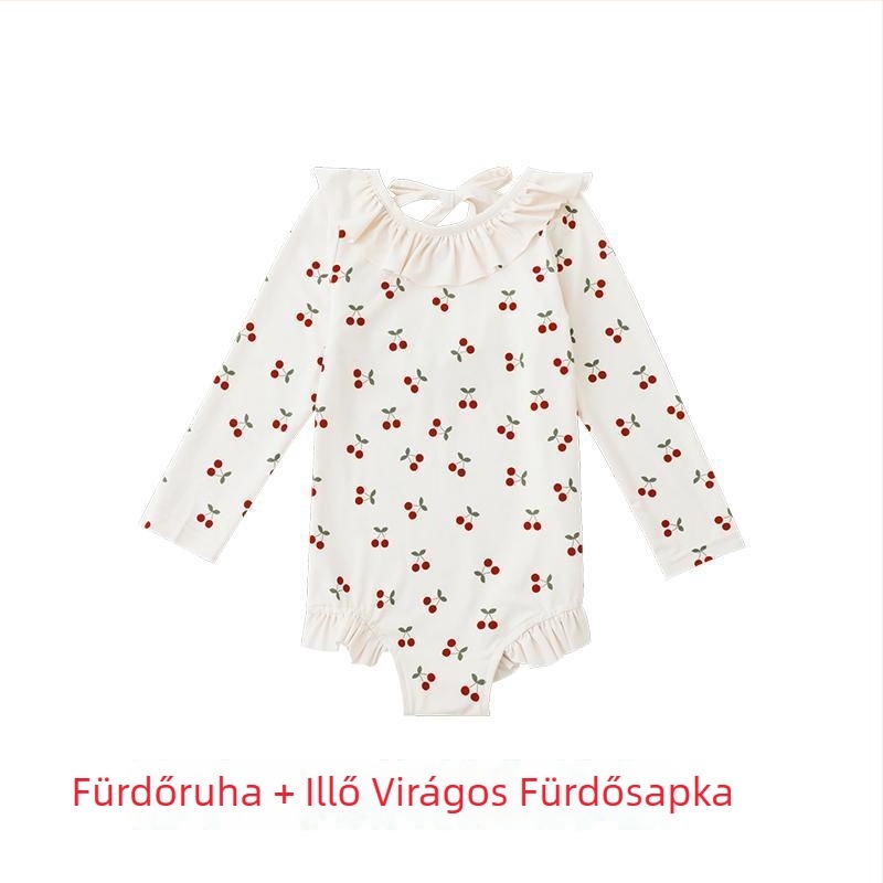 Lányoknak készült hát nélküli egyrészes fürdőruha, rajzfilm mintával, 0-8 éveseknek, anyag: nylon és elasztán