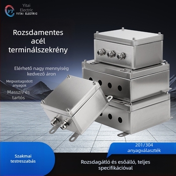 Kültéri rozsdamentes acél termináldoboz, vízálló elosztódoboz, 4 áramkör, 5 kapcsolósor, IP65, függő szerelés