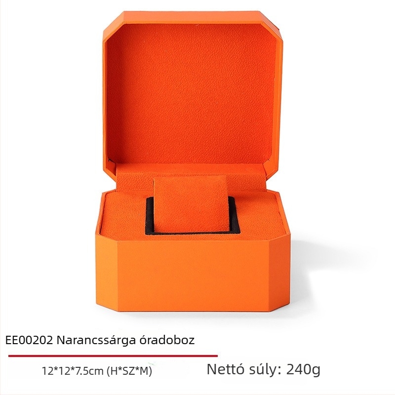 PU bőrből készült óradoboz flanel belsővel, lehajtható fedéllel, modell EE003, ajándék- és ékszerdoboz csomagolás