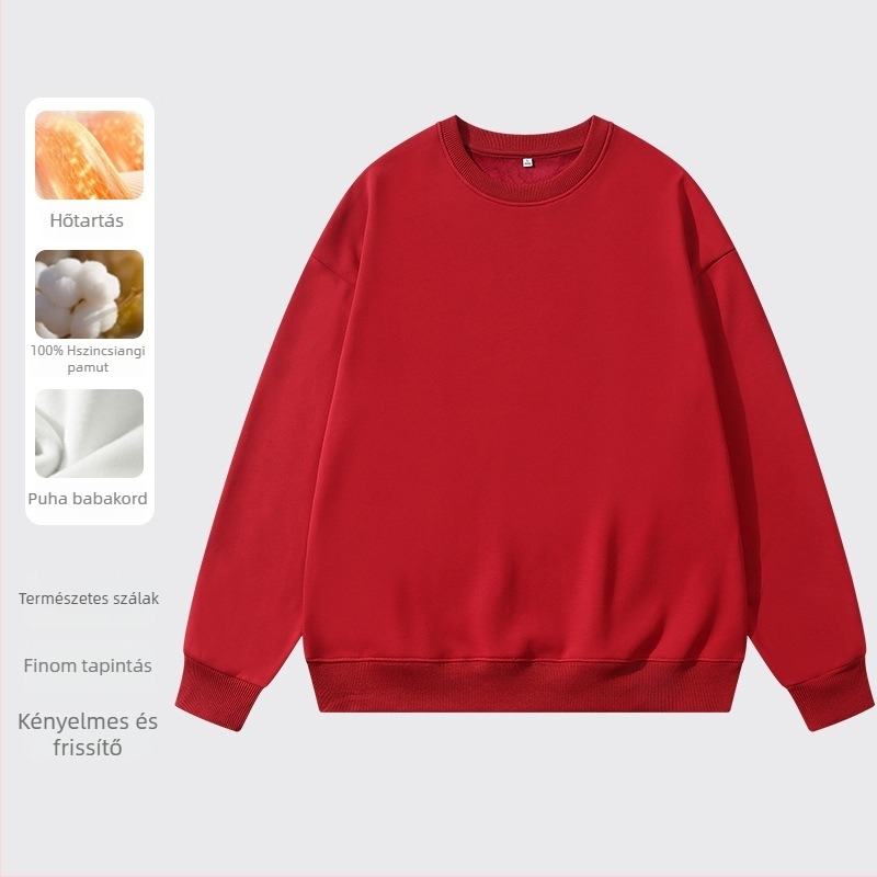 100% pamut munkaruha pulóver személyre szabott logóval, férfiaknak őszi-téli modell, laza szabás, leengedett vállak, kerek nyakú, pulóver, fleece dzseki
