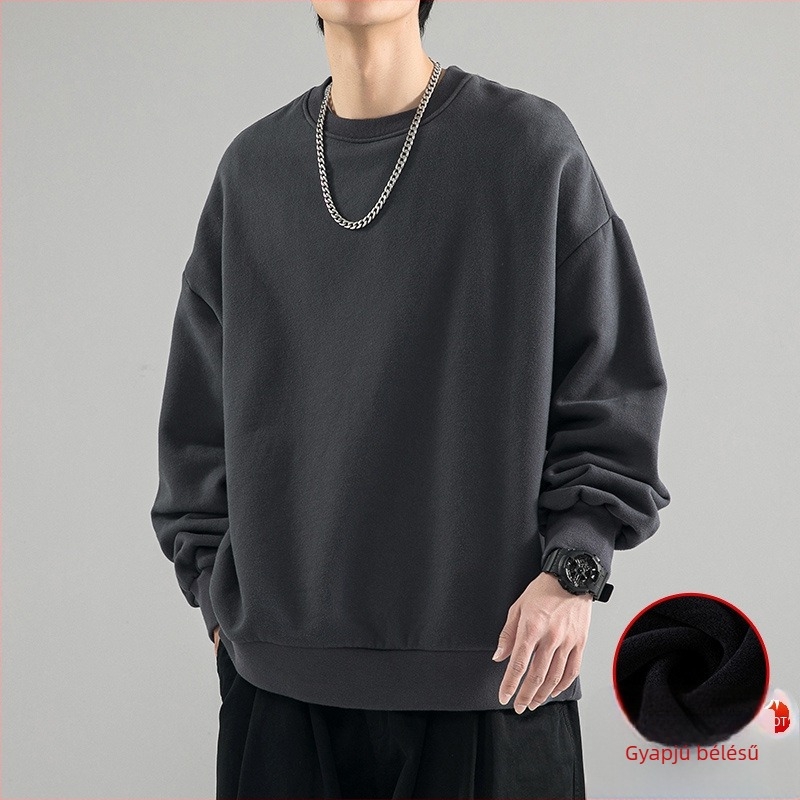 Férfi japán stílusú kapucnis pulóver fleece béléssel téli ruhadarab