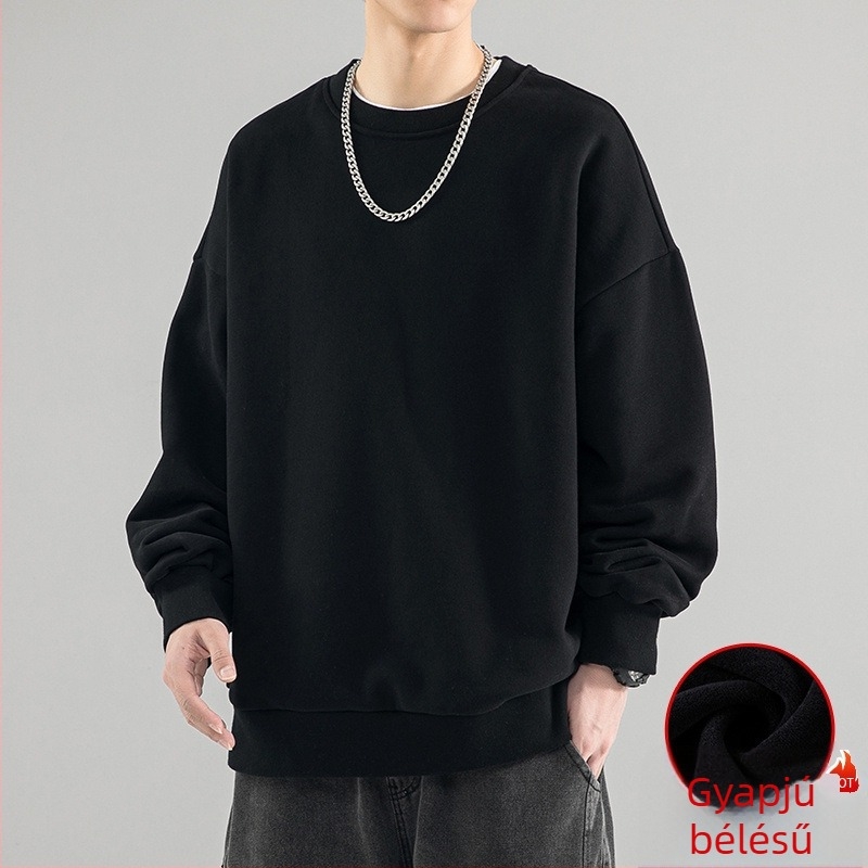 Férfi japán stílusú kapucnis pulóver fleece béléssel téli ruhadarab