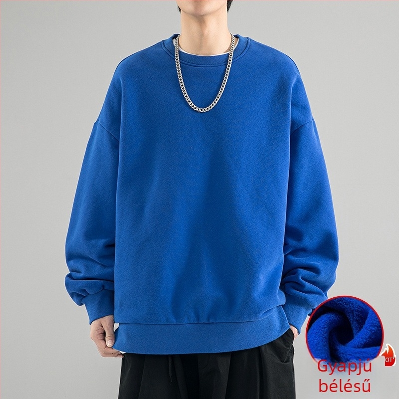 Férfi japán stílusú kapucnis pulóver fleece béléssel téli ruhadarab