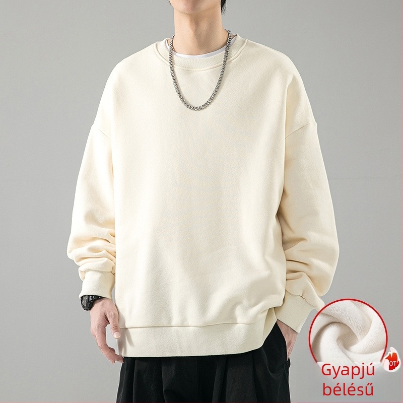 Férfi japán stílusú kapucnis pulóver fleece béléssel téli ruhadarab
