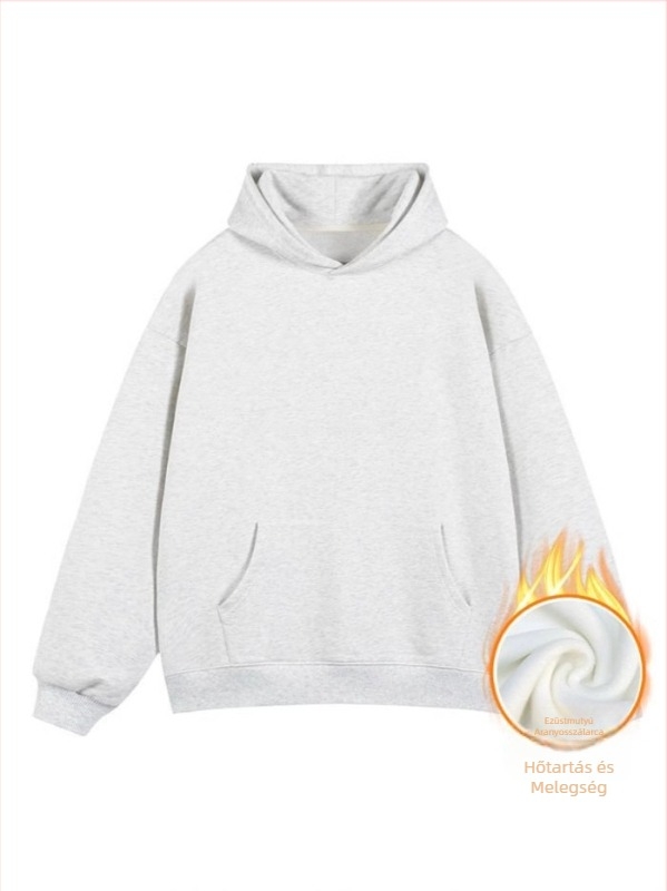 Kapucnis fleece pulóver háromdimenziós patch zsebekkel, 420 g pamutkeverék fleece, lazább szabású, kerek nyak