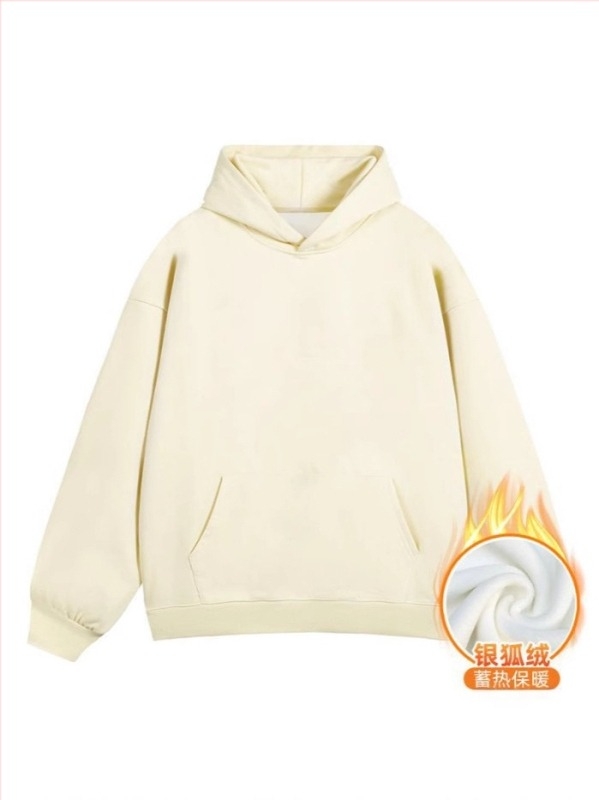 Kapucnis fleece pulóver háromdimenziós patch zsebekkel, 420 g pamutkeverék fleece, lazább szabású, kerek nyak
