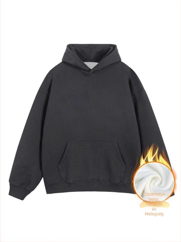 Kapucnis fleece pulóver háromdimenziós patch zsebekkel, 420 g pamutkeverék fleece, lazább szabású, kerek nyak