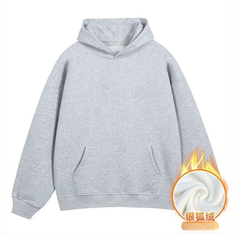 Kapucnis fleece pulóver háromdimenziós patch zsebekkel, 420 g pamutkeverék fleece, lazább szabású, kerek nyak