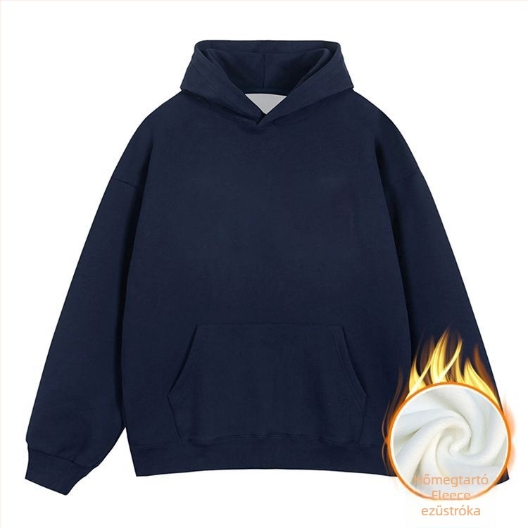 Kapucnis fleece pulóver háromdimenziós patch zsebekkel, 420 g pamutkeverék fleece, lazább szabású, kerek nyak