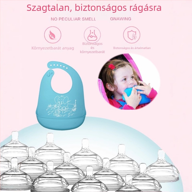 Szilikon baba etető kötény, 1-3 év, uniszex, vízálló és foltálló, mintázat mese/absztrakt