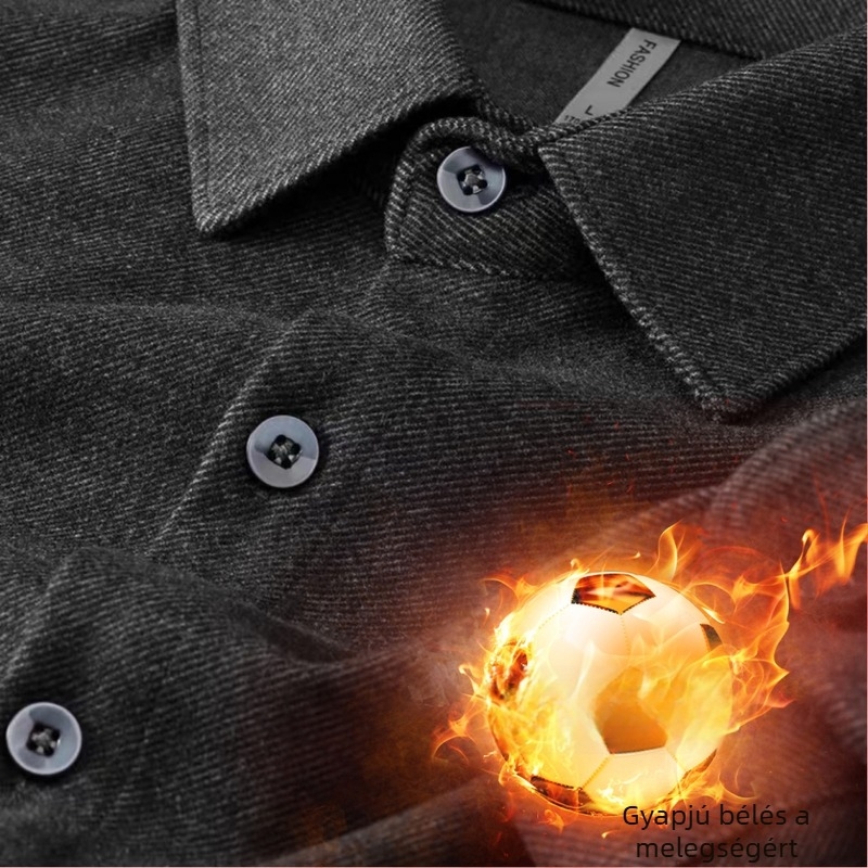 Téli férfi flanelis ing fleece béléssel, vastag és slim-fit