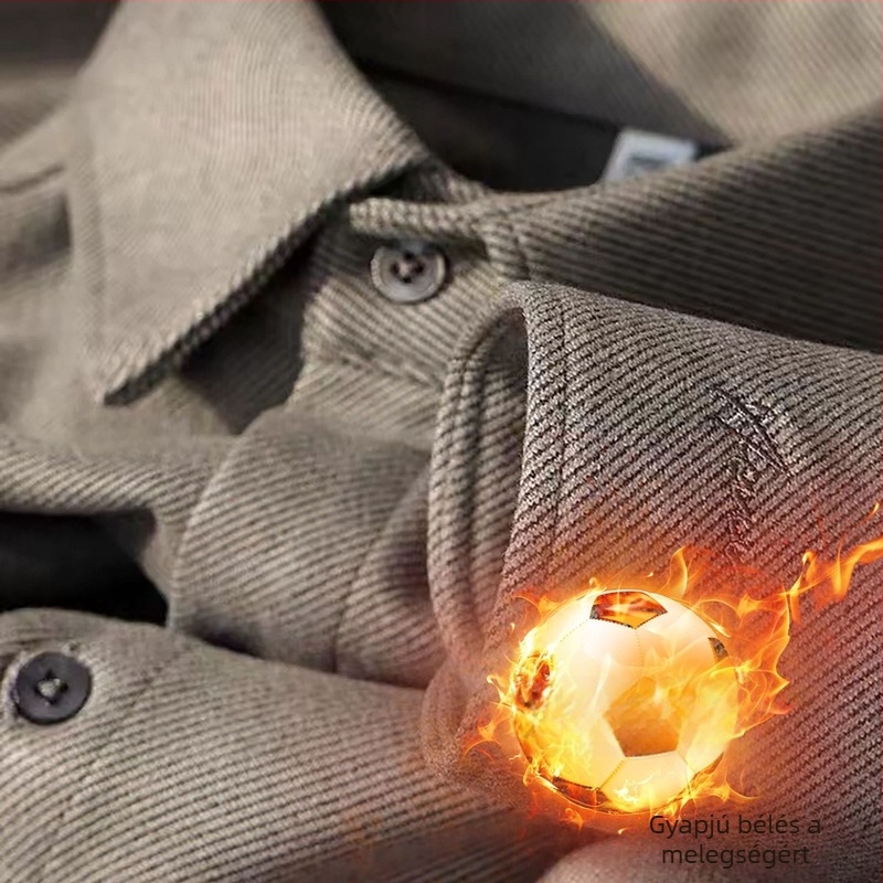 Téli férfi flanelis ing fleece béléssel, vastag és slim-fit
