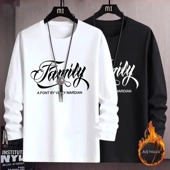 Férfi hosszú ujjú fleece-belelt T-shirt, 96% poliészter, kerek nyakú, egyenes szabás, őszi-téli viselethez
